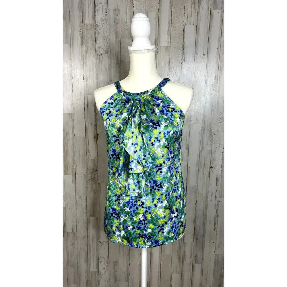 Lilly Pulitzer Women's Silk Floral Tank Top Blue/Green‎ Size 0 Sleeveless Casual